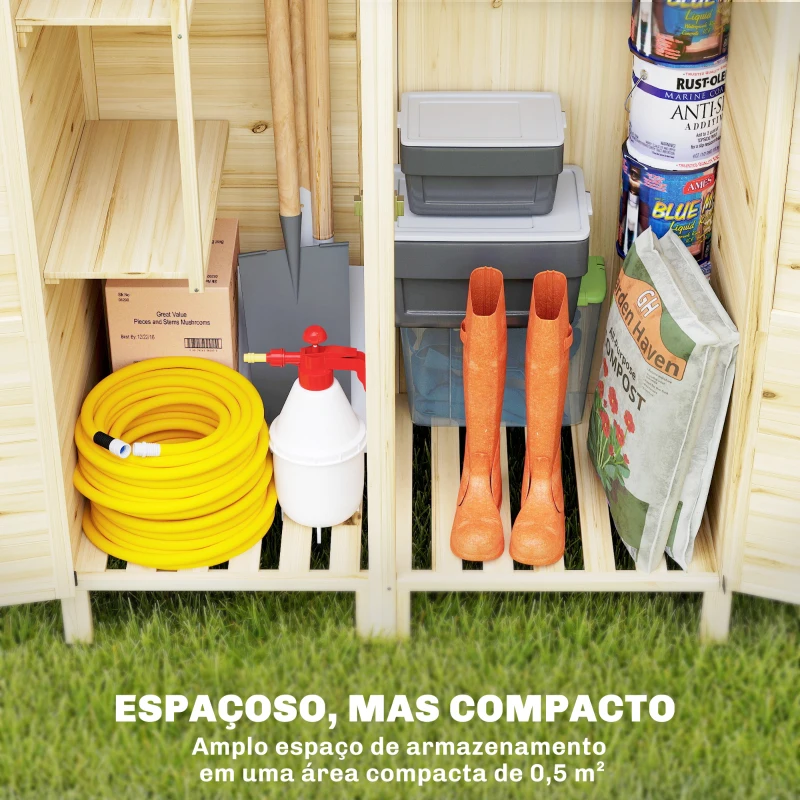 Outsunny Armário de Jardim de Madeira com Prateleiras Removíveis e Portas 106x57x167 cm Madeira Natural