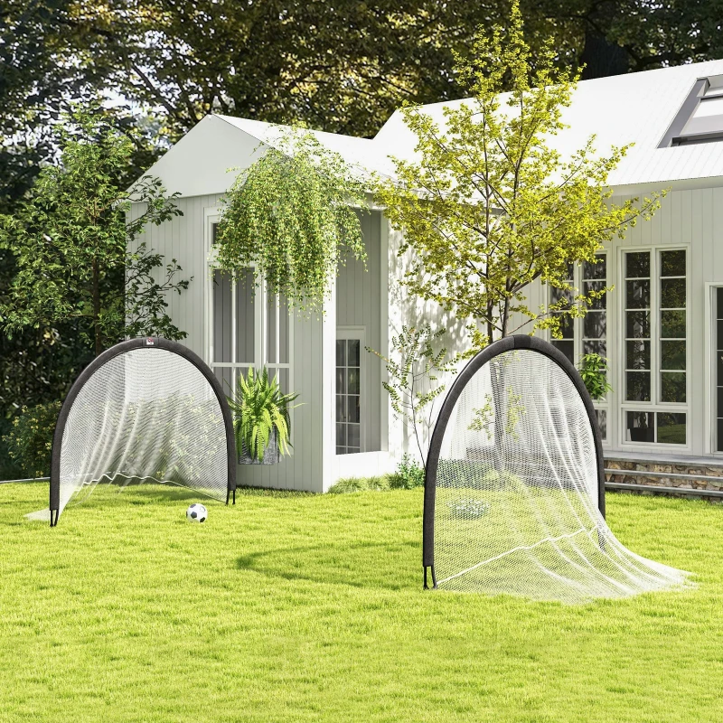 HOMCOM Lot de 2 cages de football système Pop Up avec sac de transport et piquets de fixation