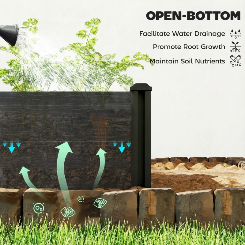 Outsunny Vinyl Raised Garden Bed Kit, 2 x 2 x 1ft Modular Elevated Garden Box with Slotting Legs and Open Bottom, Dark Grey