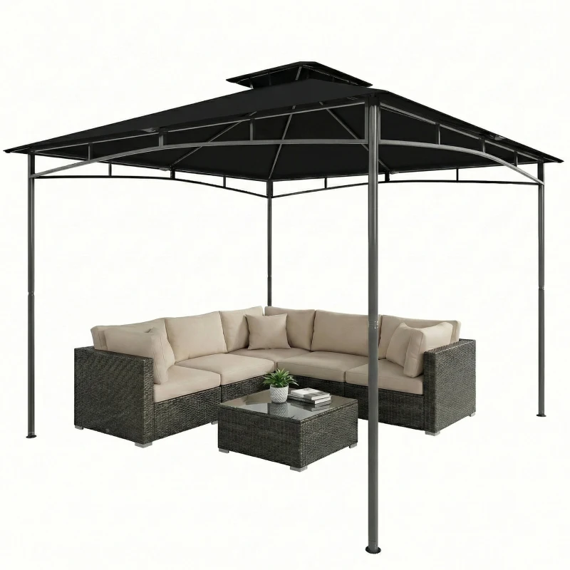 Outsunny 3 x 3 m Gazebo, Garden Gazebo with 2-Tier Roof, Metal Frame, Black