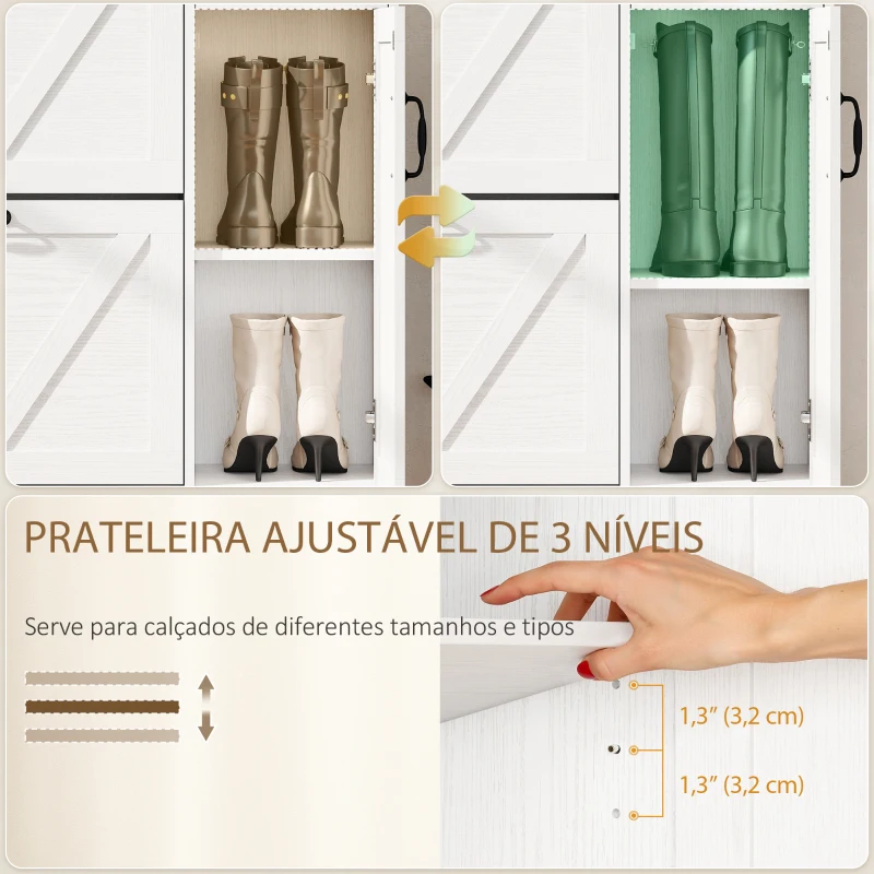 HOMCOM Sapateira Estreito com 2 Compartimentos Rebatíveis Prateleiras Ajustáveis para 12 Pares para Espaços Pequenos 106,7x26x116cm Branco