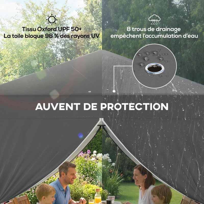 Outsunny Tonnelle de jardin 2,5 x 2,5 m pop up tonnelle pliante réglable en hauteur protection UV50+ montage facile gris foncé