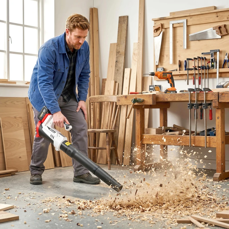Outsunny Souffleur Aspirateur Broyeur à Feuilles 250 W avec Batterie 4000mAh et Chargeur, 6 Vitesses, 149 km/h, Blanc