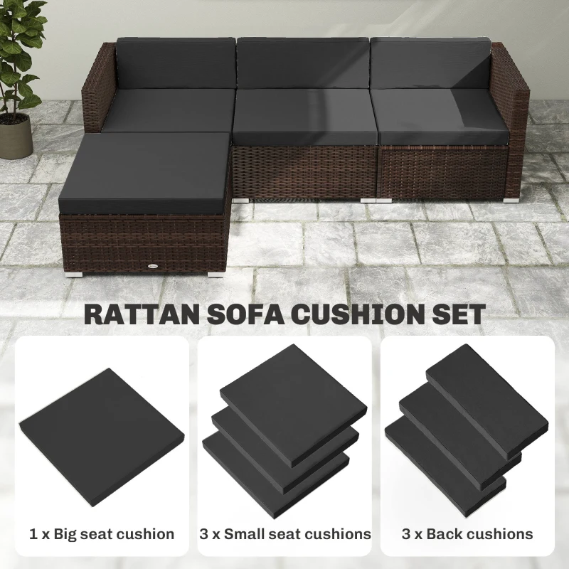 Outsunny 7-Piece Patio Furniture Cushions, Outdoor Loveseat Cushion with Removable Covers for Rattan Furniture, 60x60 cm, Black