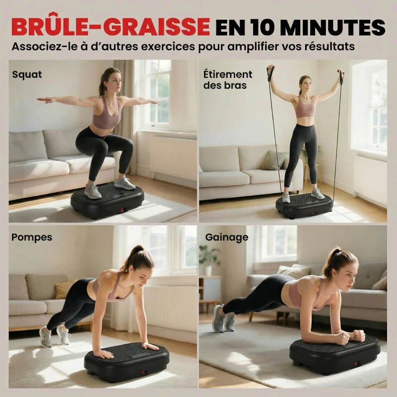 SPORTNOW Plateforme Vibrante Fitness Appareil de Musculation 200W Plaque Vibrante 120 Vitesse 5 Programmes Perte de Poids Noir