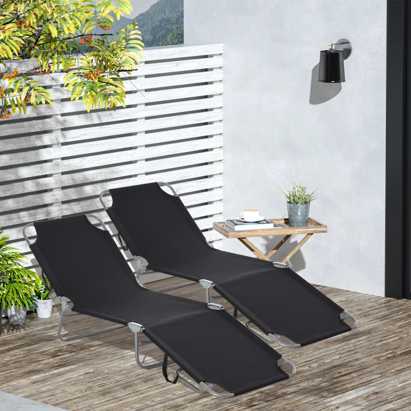 Outsunny Bain de Soleil transat Pliable Dossier réglable Multipositions métal et Polyester Noir