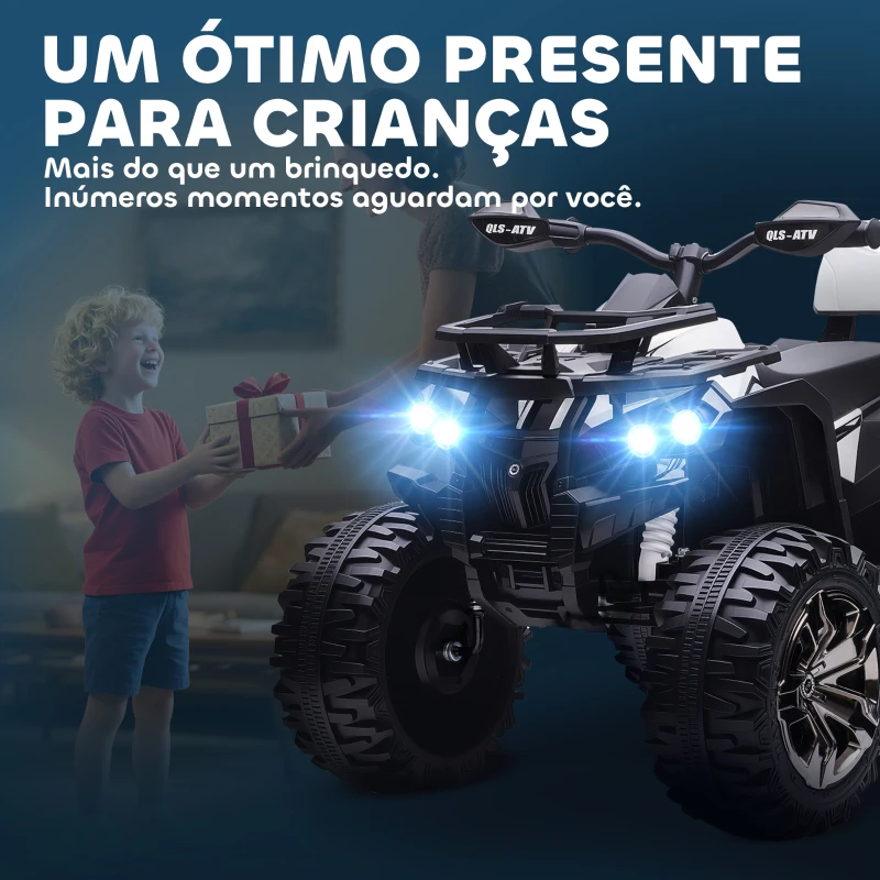 HOMCOM Quadriciclo Elétrico 12V para Crianças com Farol Música Pneus de Suspensão Botões Avance e Retrocesso 100x65x73cm Branco