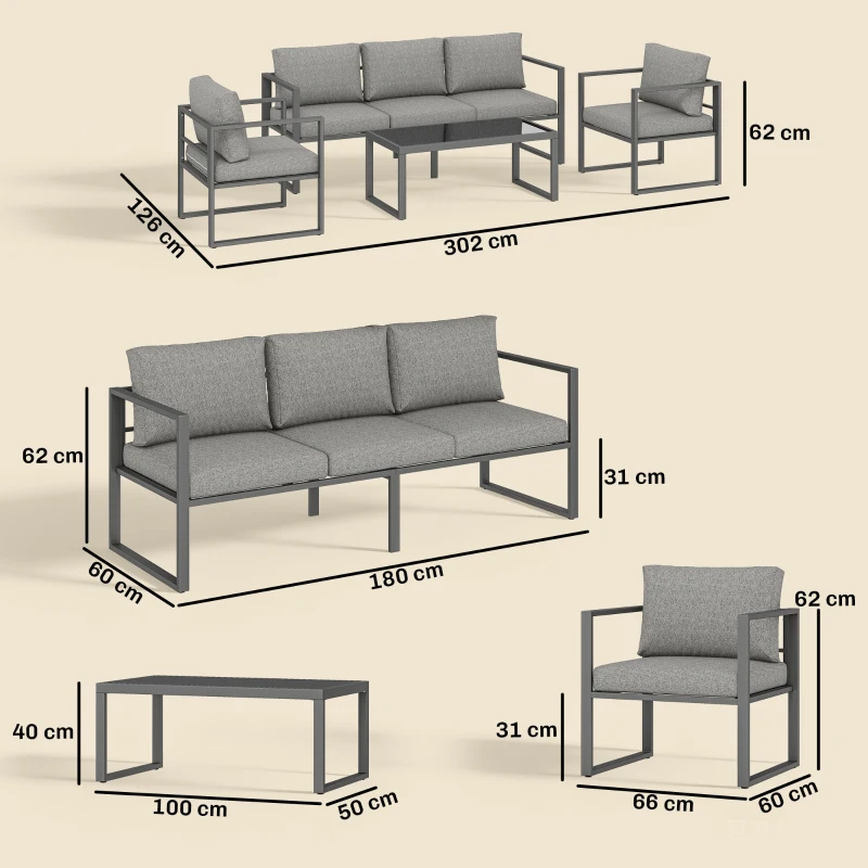 Outsunny 4 Piece Outdoor Garden Furniture Set, Patio Furniture with 3-Seater Sofa, Armchairs and Coffee Table