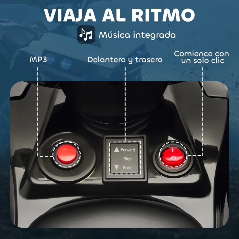 AIYAPLAY Quad Eléctrico para Niños 6 V Quad para Niños de 37 a 72 Meses Velocidad hasta 3 km/h Faros y Música 70x42x45 cm Blanco