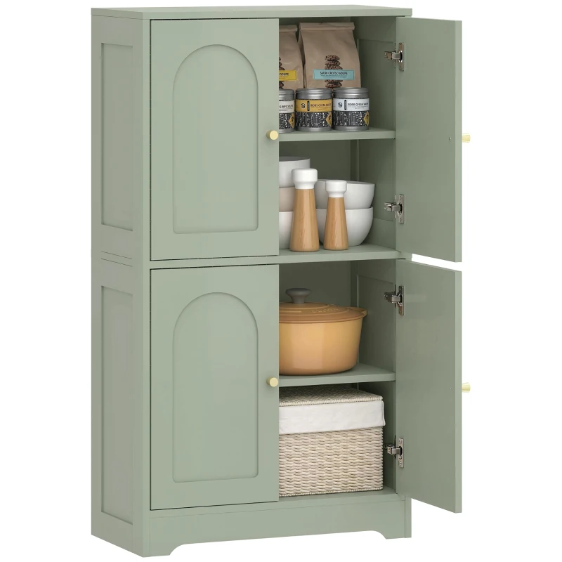 HOMCOM Aparador de cocina, mueble de cocina para almacenamiento con 4 puertas curvas y 2 estantes ajustables, 60 x 30 x 110 cm, verde