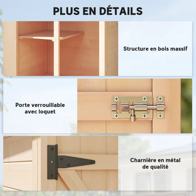 Outsunny Armoire abri de Jardin Remise pour Outils Bois de Sapin pré-huilé Toit bitumé incliné - Grande Porte verrouillable loquet - 2 étagères - dim. 75L x 56l x 115H cm