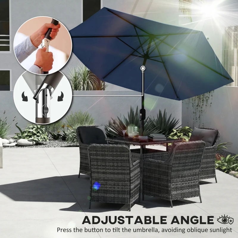 Outsunny 2.6 m Garden Parasol Umbrella with Aluminium Pole, Outdoor Patio Umbrella with Tilt and Crank, Vent, Navy Blue