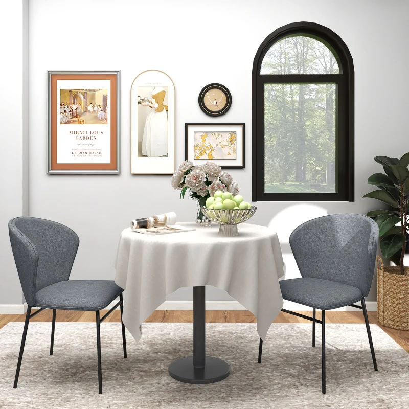 HOMCOM Lot de 2 chaises de salle à manger assise rembourrée en tissu aspect lin pieds en acier stable design moderne gris