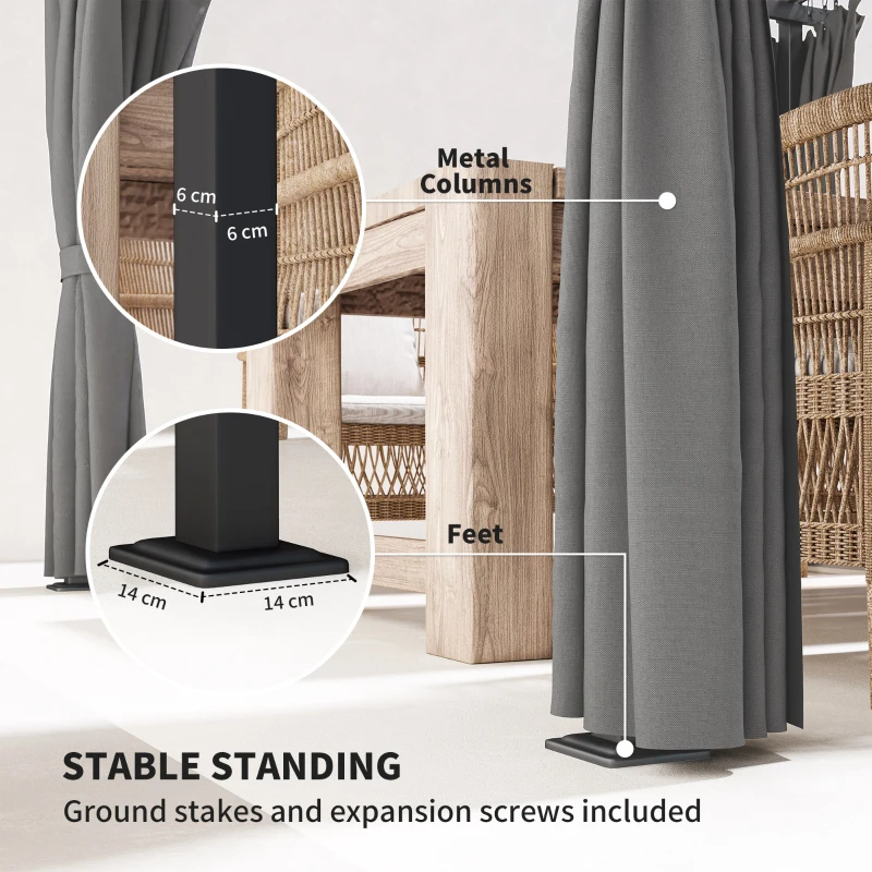 Outsunny 3 x 3 m Retractable Roof Pergola, with Curtains - Light Grey