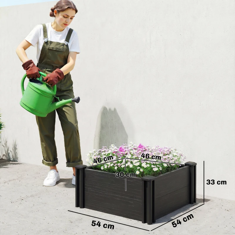 Outsunny Vinyl Raised Garden Bed Kit, 2 x 2 x 1ft Modular Elevated Garden Box with Slotting Legs and Open Bottom, Dark Grey