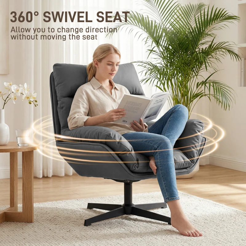 HOMCOM Accent Chair with 360 Swivel Armchair for Living Room with Padded Cushion Dark Grey