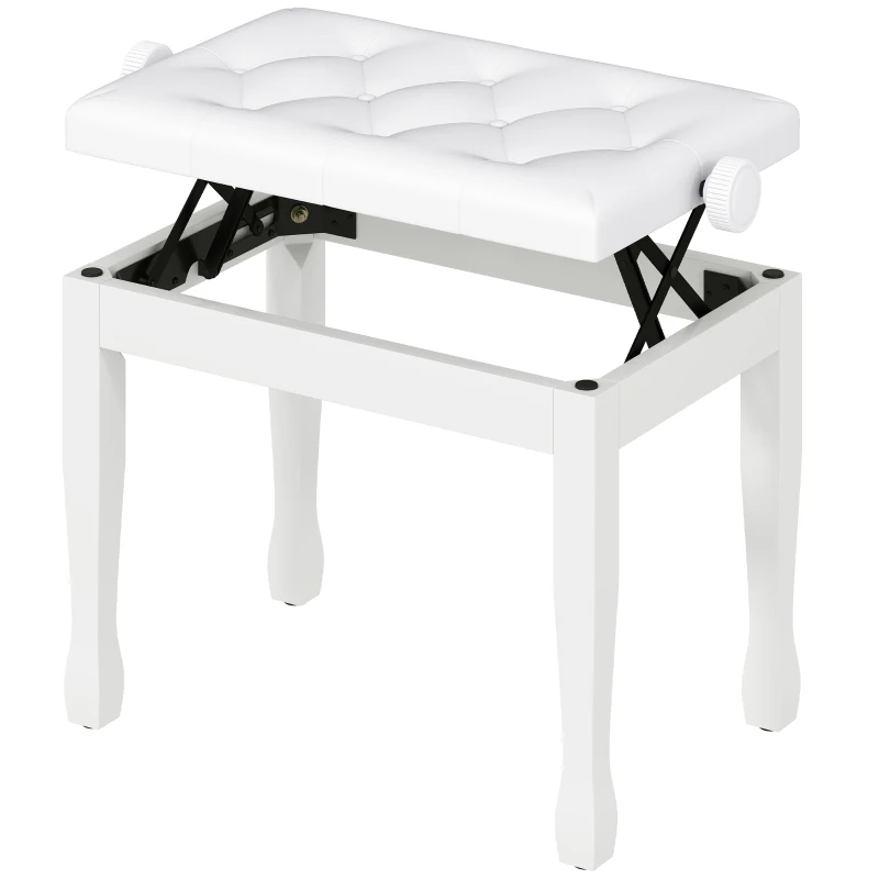 HOMCOM Pianokruk Verstelbaar in Hoogte, Pianobank met Kunstleren Kussen voor Piano Keyboard 64 x 35 x 45-55 cm Wit
