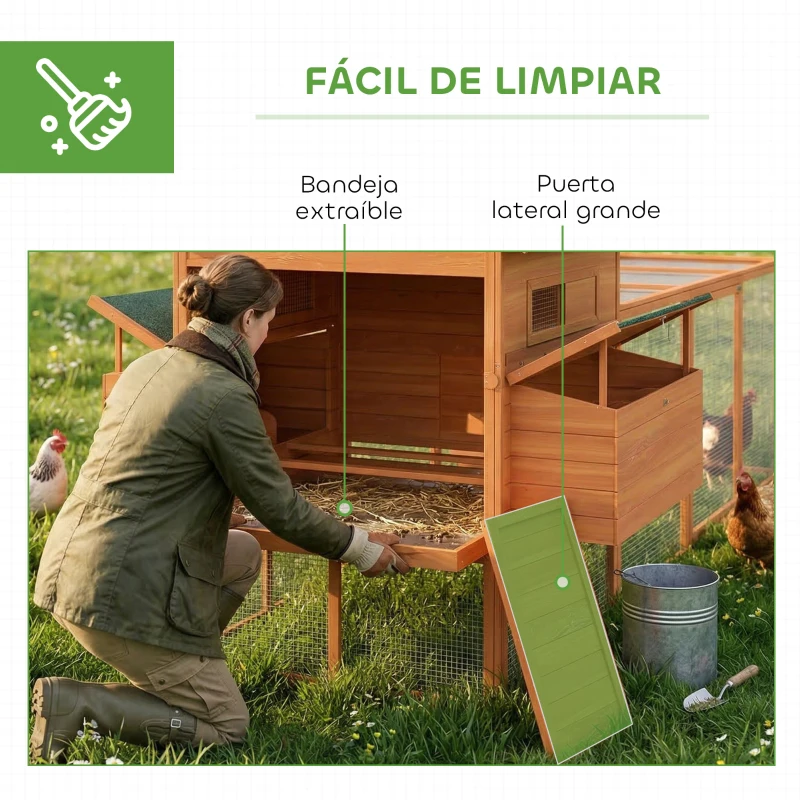 PawHut Gallinero de Madera Grande Exterior con 2 Nidos Corral Techo Asfáltico Bandeja Extraíble y Rampa 347x160x150 cm Naranja