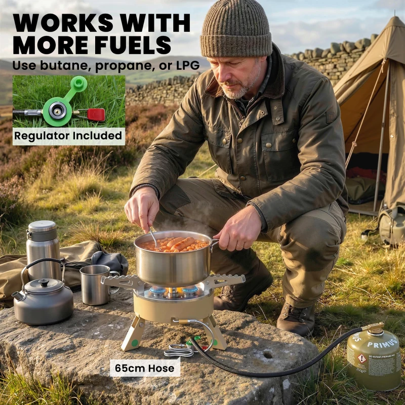 Outsunny 7000W Camping Stove with Piezo Ignition, High Power Gas Stove with 50kg Capacity and Carry Bag for Outdoor Hiking Khaki