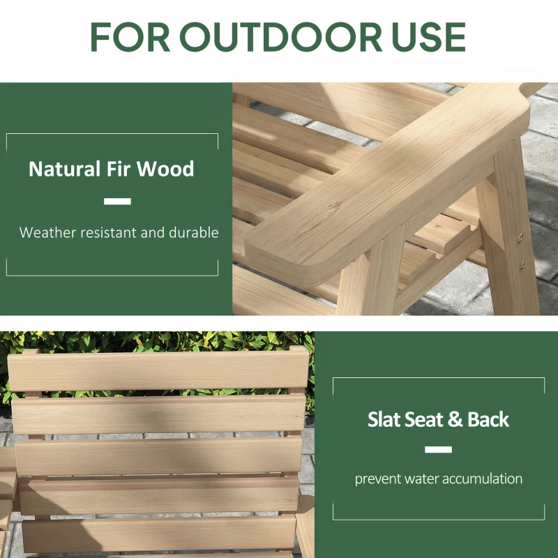 Outsunny Fir Wood Convertible 2 to 3 Seater Outdoor Garden Bench, Natural Wood Finish