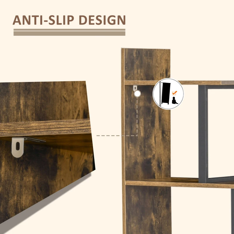 HOMCOM 5-Tier Bookcase, Wooden Ladder Bookshelf Display Stand, Rustic Brown