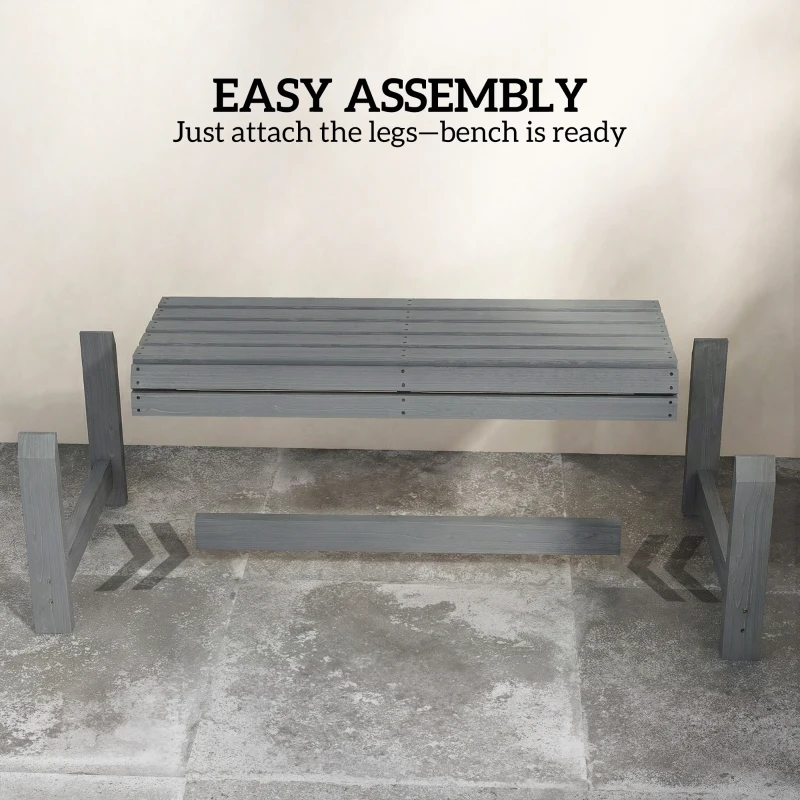 Outsunny Wooden Outdoor Bench, 2 Seater Garden Bench, Backless Patio Bench with Slatted Curved Seat, Grey Embossed Finish