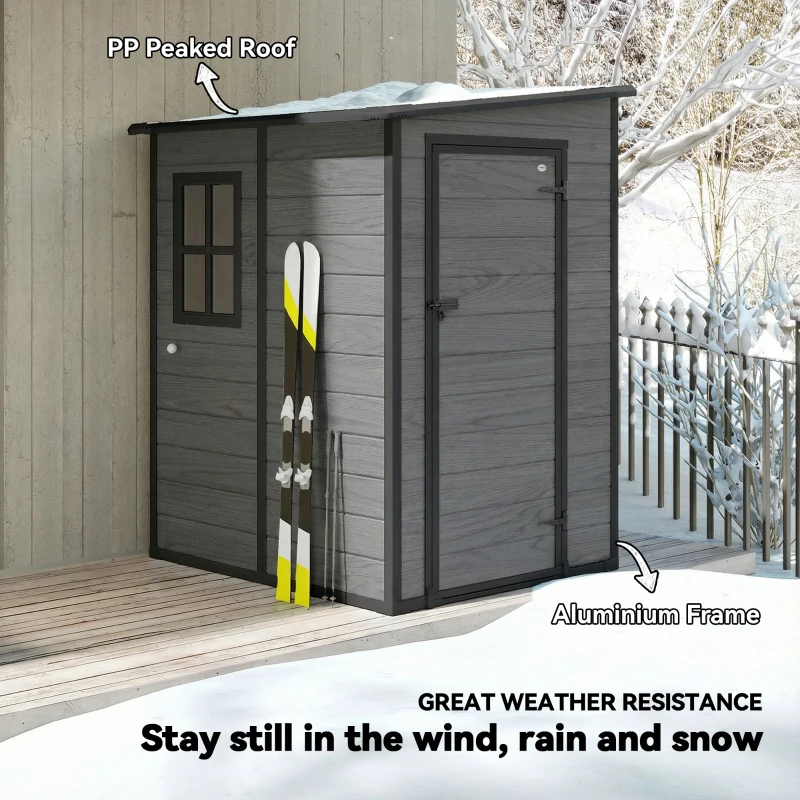 Outsunny 4'x5' Garden Storage Shed, Lean to Shed, Lockable Garden Shed with Window, Vent and Plastic Roof, Wood-Effect