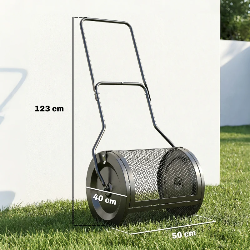 Outsunny Compost Spreader, 20" Peat Moss Spreader with Detachable U-Shaped Handle and Metal Mesh Basket