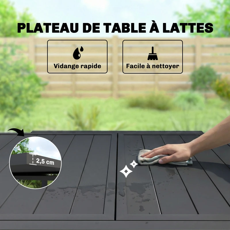 Outsunny Table de jardin extensible table extérieur pour 4-6 personnes avec rallonge auto-stockée aluminium 80-160 x 80 cm noir