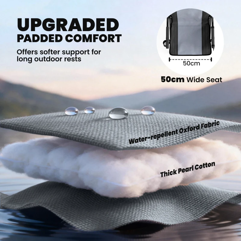 Outsunny Padded Camping Chair Adults Heavy Duty Folding Chair Side Pocket Cup Holder Carry Bag Outdoor Black