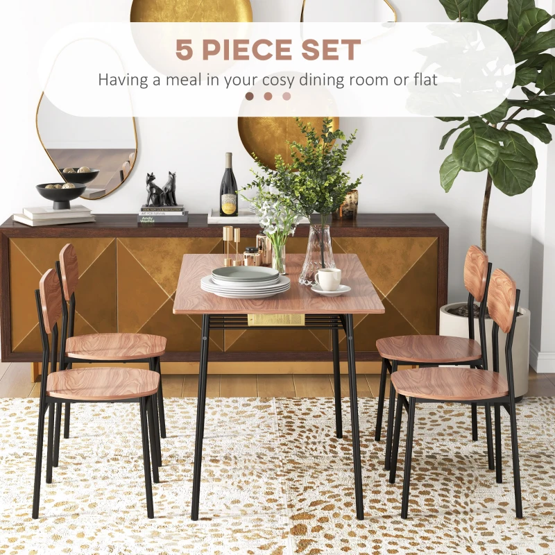 HOMCOM Zestaw jadalniany 5-częściowy, stół z 4 krzesłami, z półką