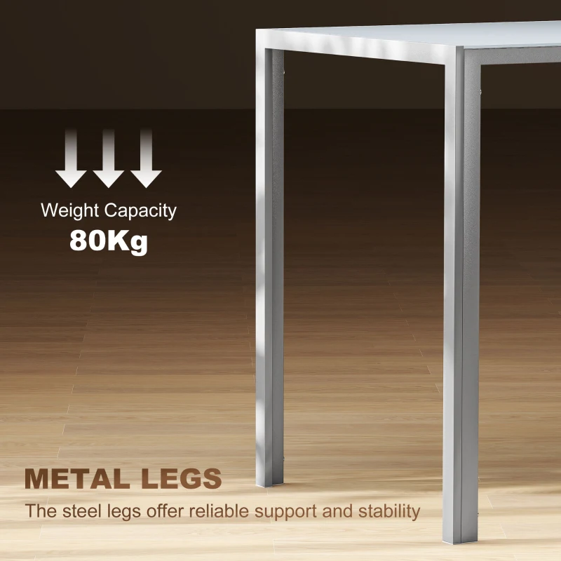 HOMCOM 120cm Dining Table, Rectangle 4 Seater Kitchen Table with Tempered Glass Top and Metal Legs, Grey