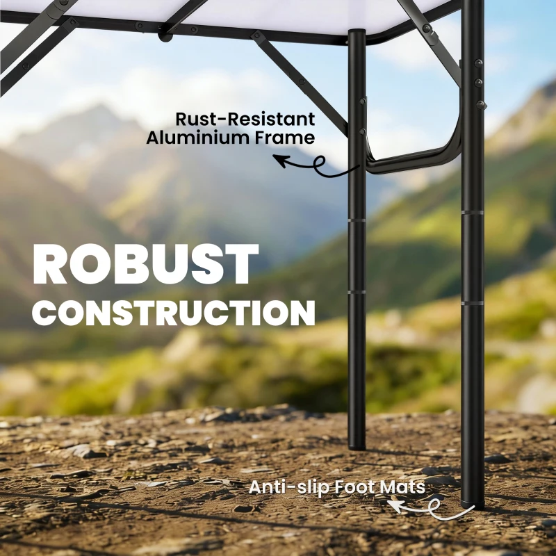 Outsunny 2ft Folding Camping Table, Picnic Table with Mesh Storage Layer, 4 Adjustable Heights and Carrying Handle, Black