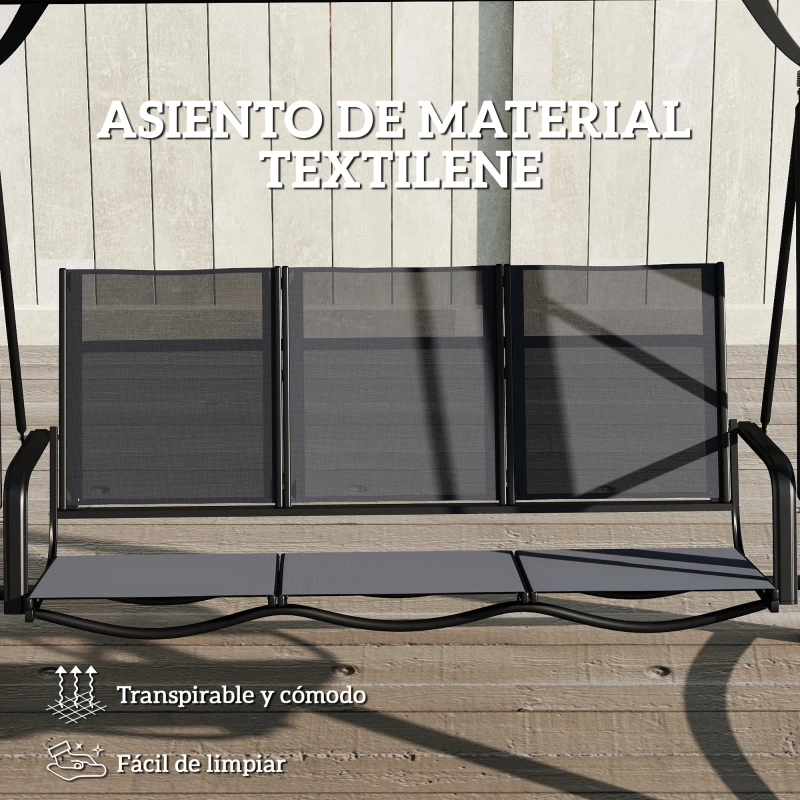 Outsunny Columpio de Jardín de 3 Plazas con Techo Ajustable UPF50+ Asiento Transpirable Carga 360 kg 188x130x183 cm Gris