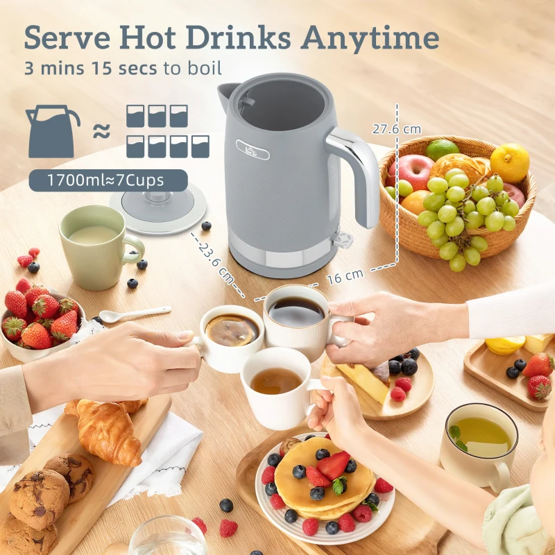 HOMCOM Waterkoker- en broodrooster-set, 1,7L 2200W snelle waterkoker met thermostaat