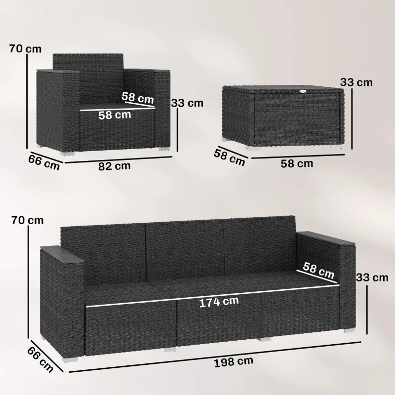 Outsunny 5 Seater Rattan Garden Furniture Set with Wide Armrests, Cushions, Pillows for Patio, Dark Grey