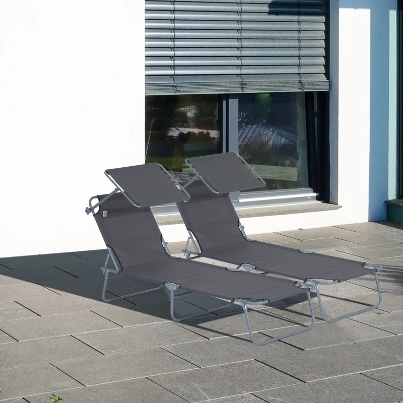 Outsunny Lot de 2 Transats Bain de Soleil Pliable Chaise Longue Pliante Grand Confort Dossier Inclinable Pare-Soleil réglable