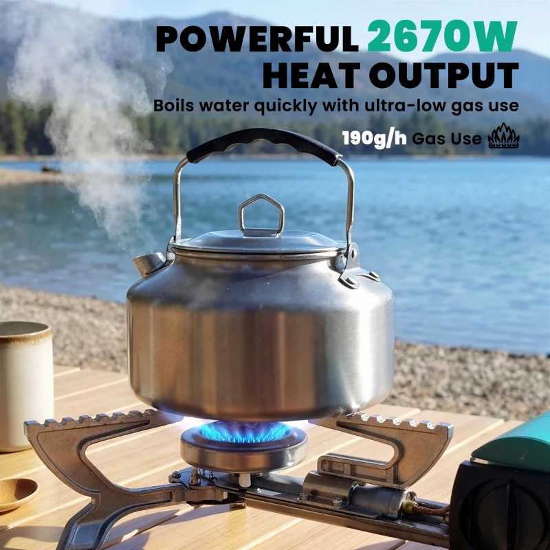 Outsunny 2670W Foldable Camping Stove with Safety Shut-Off, Piezo Ignition Gas Stove with Carry Bag, Green