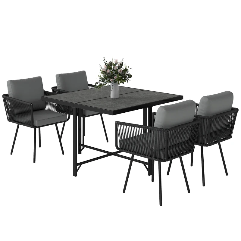 Outsunny 5 Piece Garden Furniture Set, Garden Dining Set with Wood-Plastic Table and 4 Armchairs, Light Grey