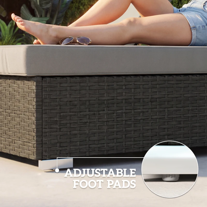 Outsunny Rattan Sun Loungers Set of 2 with Side Table, Garden Recliner Sunbeds with Adjustable Back, Cushions, Dark Grey