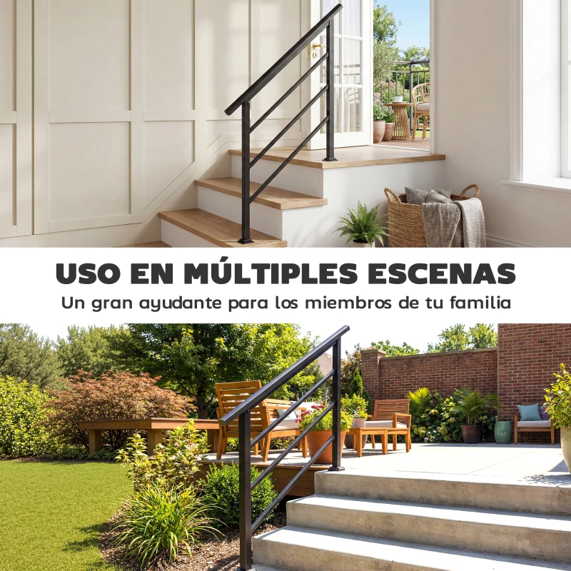 Outsunny Barandilla de Escalera 131 cm Pasamanos para Escalera con Kit de Instalación Ángulo Ajustable para 1-4 Escalones Negro