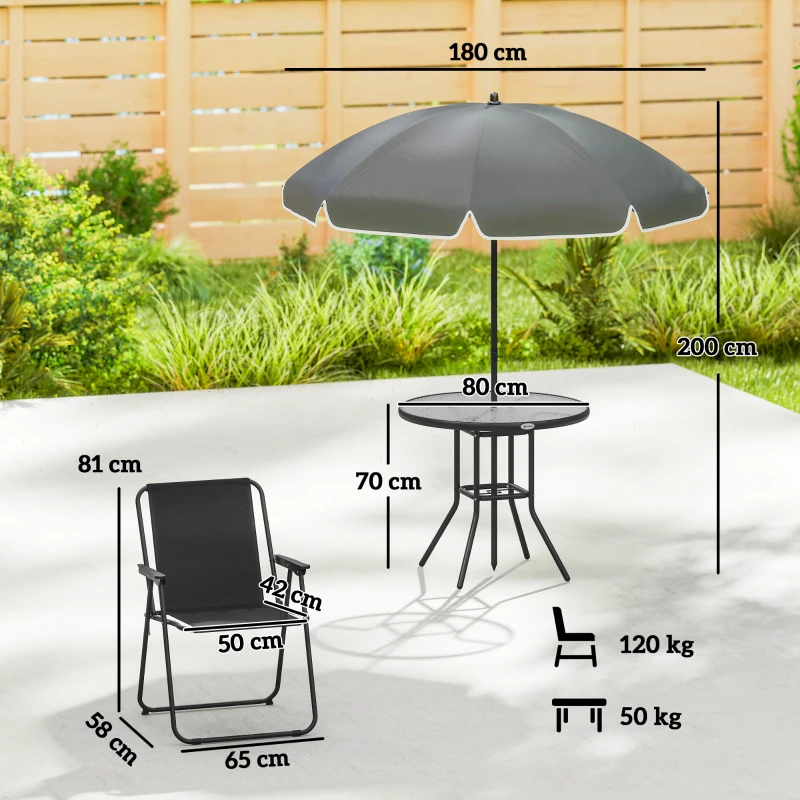 Outsunny 4 Seater Garden Furniture Set, 6 Pieces Garden Table and Chairs with Parasol for Patio, Black