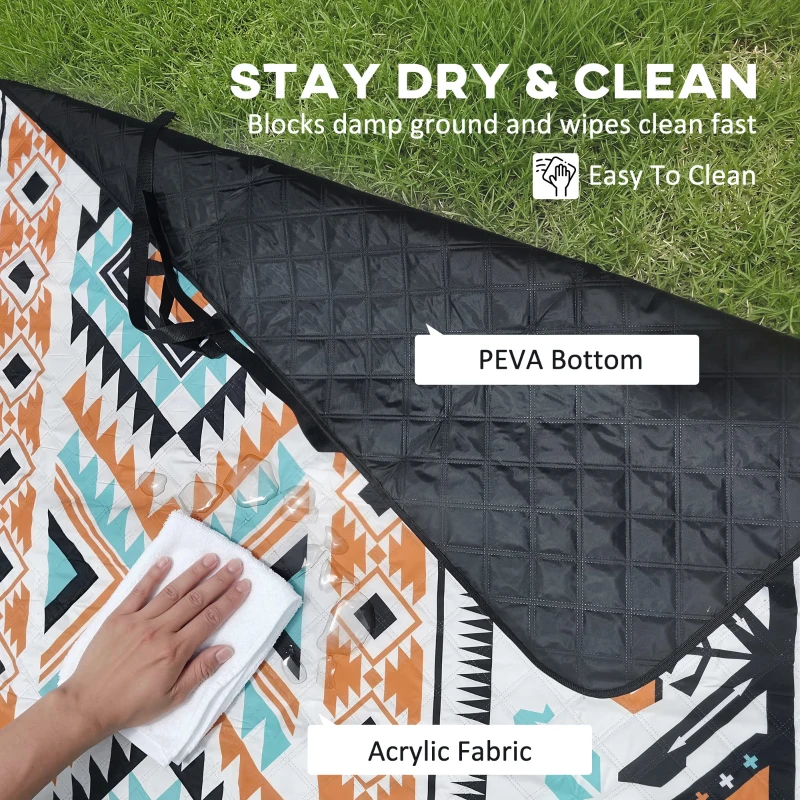 Outsunny Picnic Blanket, 300x200CM Large Beach Blanket Outdoor Picnic Mat with Integrated Strap for Camping, Mix-Colour