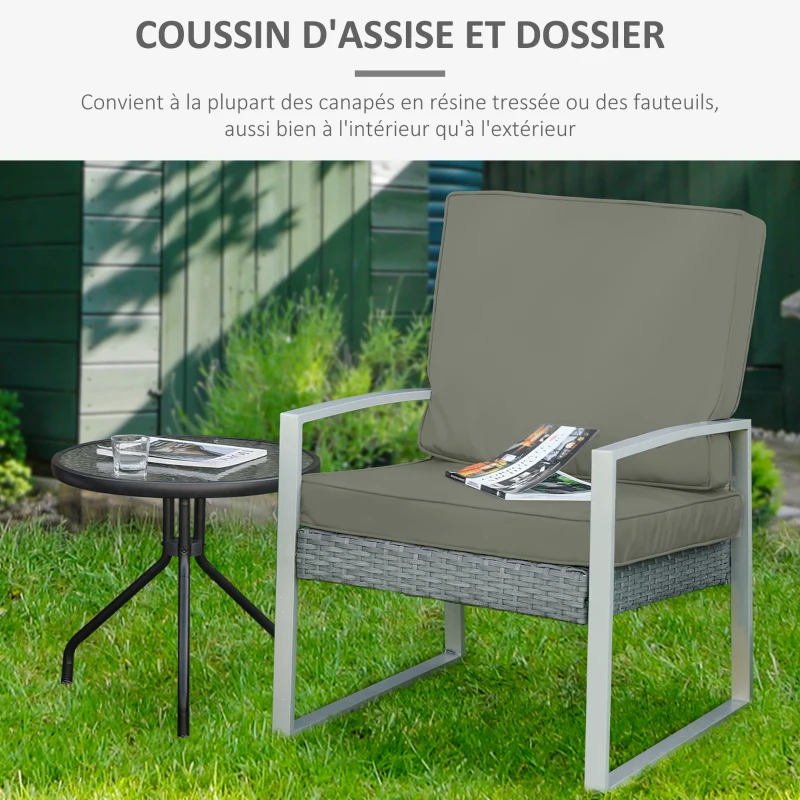Outsunny Coussins pour chaise fauteuil de jardin coussins d'assise de dossier déhoussables polyester 56x52/56x46cm gris foncé