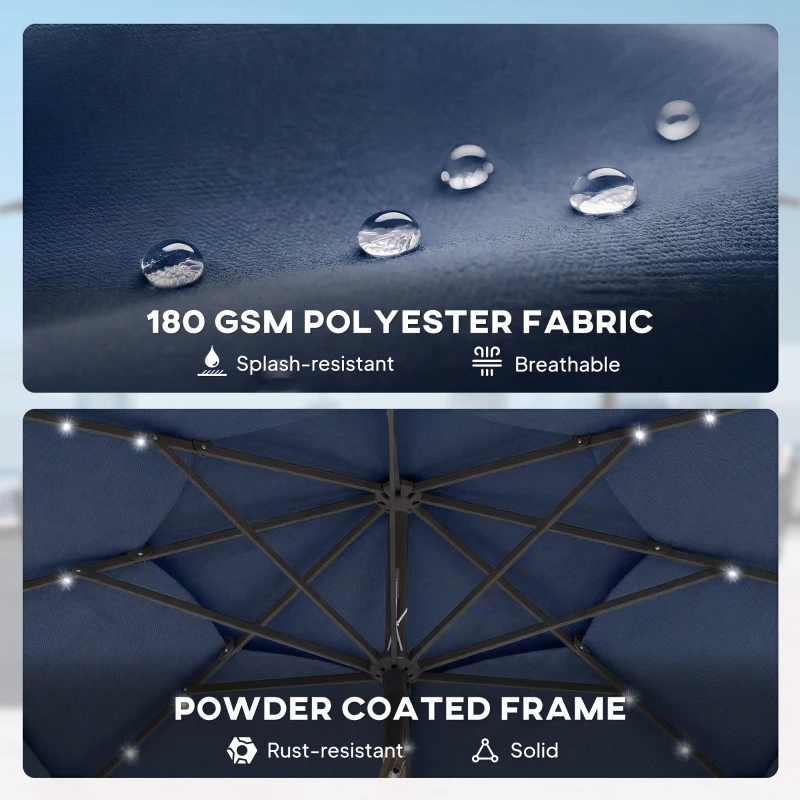 Outsunny 2.8 m Garden Parasol Umbrella with LED Solar Light, Parasol Cover, 3 Tier Outdoor Table Market Patio Umbrella, Navy Blue