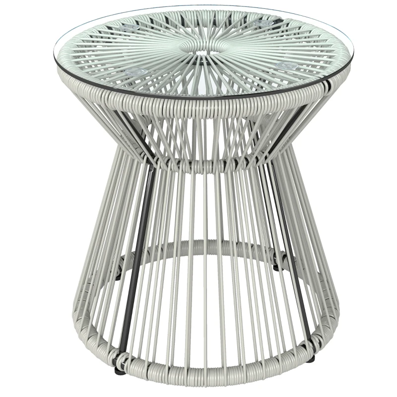 Outsunny Rattan Outdoor Coffee Table, PE Rattan Wicker Bistro Side Table with Tempered Glass Top, Light Grey
