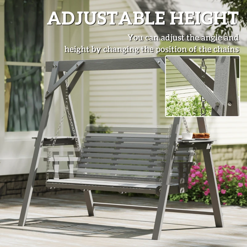 Outsunny Three-Seater Wooden Swing Bench, Dark Grey