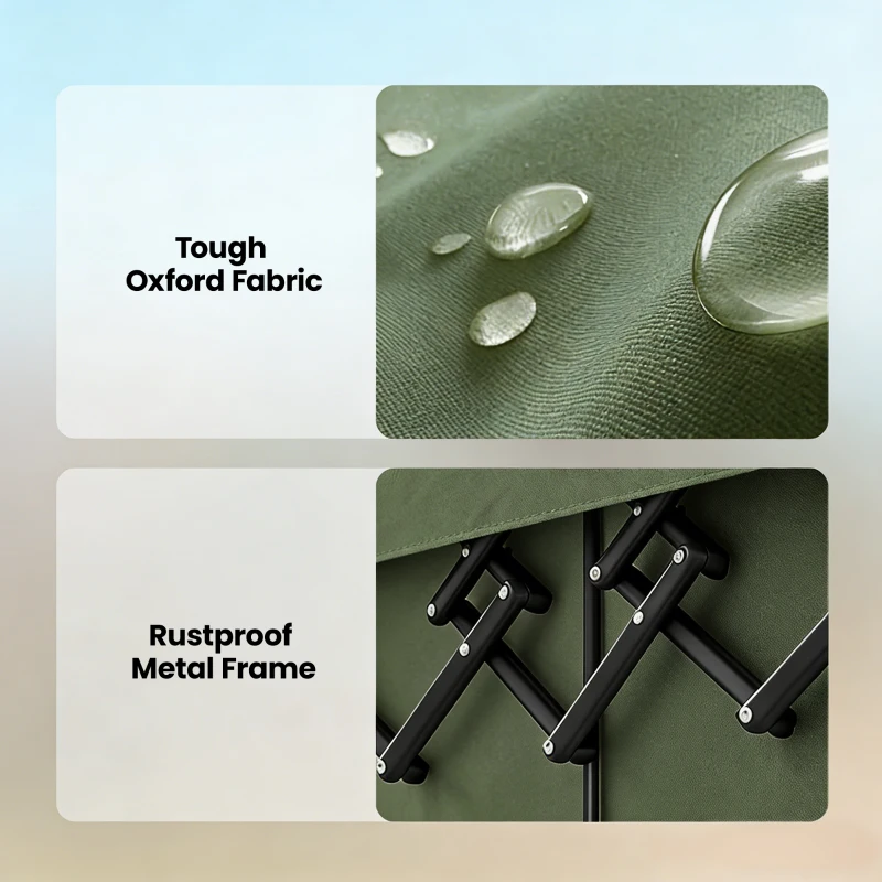 Outsunny 95L Foldable Festival Trolley on Wheels, Collapsible Wagon Cart with Adjustable Handle and 2 Cup Holders, Dark Green