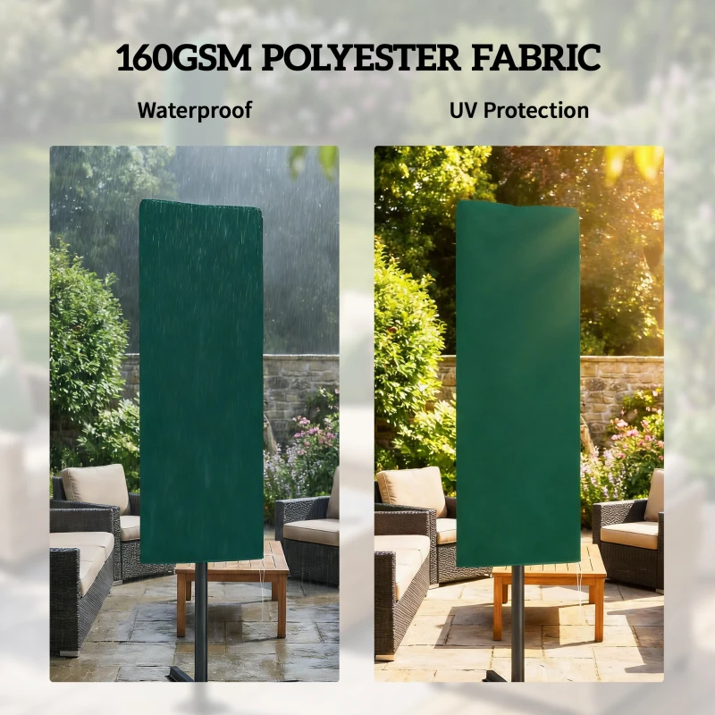 Outsunny Garden Parasol Cover, Outdoor Patio Umbrella Protector Weatherproof Garden Patio for 2-4.6m Parasol, Dark Green