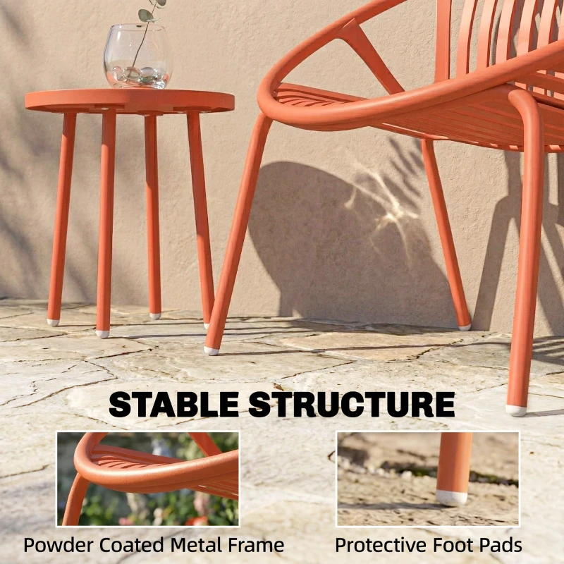 Outsunny Conjunto de Jardín Bistro 3 Piezas Mesa Baja con Tablero Cóncavo Acero y Polipropileno 80x70x75cm Rojo Ladrillo